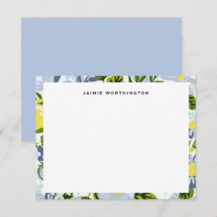 Carte De Correspondance Joli motif floral bleu et jaune féminin