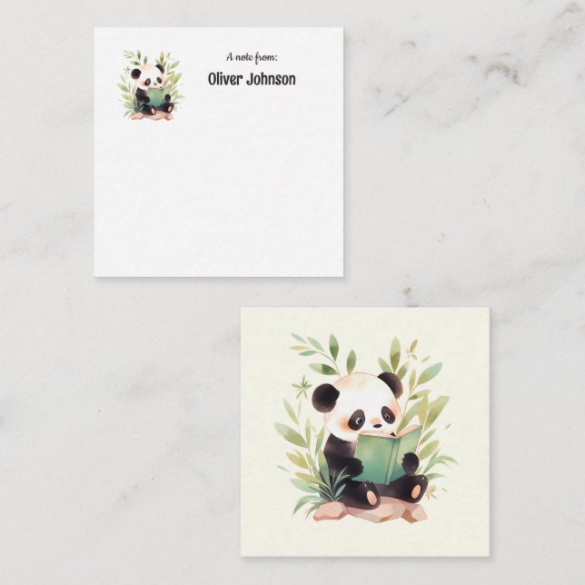 Carte De Correspondance Joli Panda Lisant Un Livre Nom (Devant / Derrière)