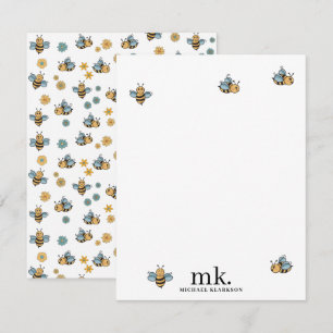 Carte De Correspondance Jolie abeilles de miel Monogramme