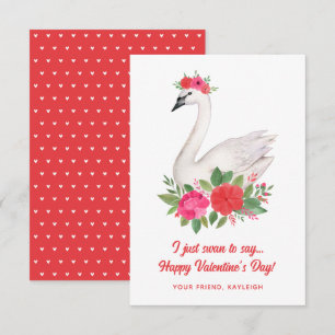 Carte De Correspondance Jolie aquarelle Swan Pun Classroom Valentine