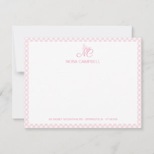 Carte De Correspondance Jolie fille Monogramme Nom Bébé rose En vichy Chèq
