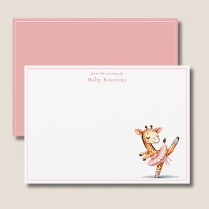 Carte De Correspondance Jolie girafe ballerine aquarelle pastel Merci