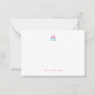 Carte De Correspondance Jolie méduse rose nom personnalisé pour enfants