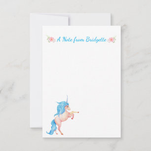 Carte De Correspondance Jolie PInk Unicorn personnalisée florale