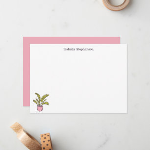 Carte De Correspondance Jolie plante en pot doodle rose et blanc