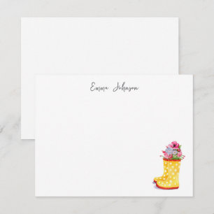 Carte De Correspondance Jolies fleurs aquarelle dans des bottes de pluie