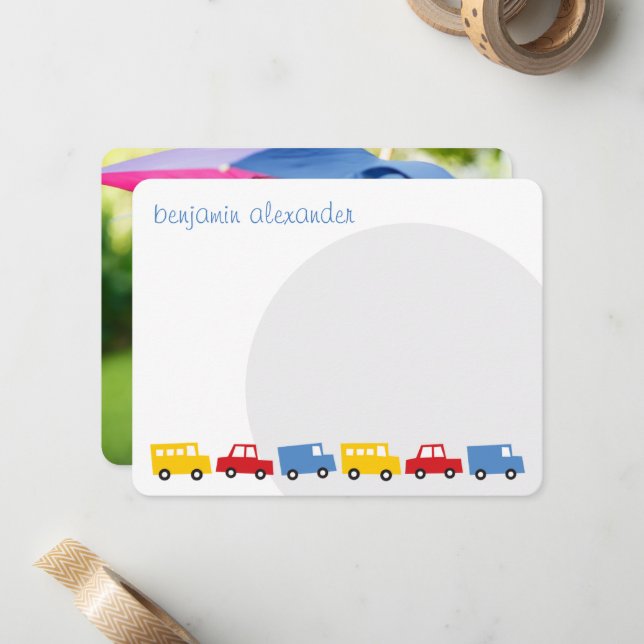 Carte De Correspondance Jouets de garçon Transport Merci d'anniversaire de (Devant/Arrière en situation)