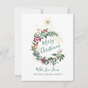 Carte De Correspondance Joyeuse aquarelle de Noël Holly Berry Wreath
