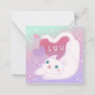 Carte De Correspondance Joyeuse Saint-Valentin avec chat blanc tout doux