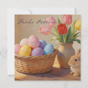 Carte De Correspondance Joyeuses Pâques avec des œufs colorés et des tulip