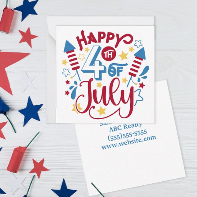 Carte De Correspondance Joyeux 4 juillet Pop By (Personalized 4th of July Pop By Card for Real Estate and Small Business)