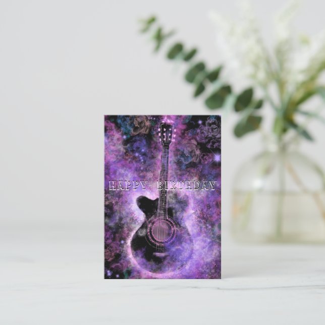 Carte De Correspondance Joyeux anniversaire - Musique de guitare romantiqu (Debout devant)