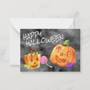 Carte De Correspondance Joyeux Halloween Jack O' Lantern Candy Orange Blac
