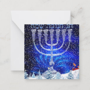 Carte De Correspondance Joyeux Hanukkah Neige & Ménorah