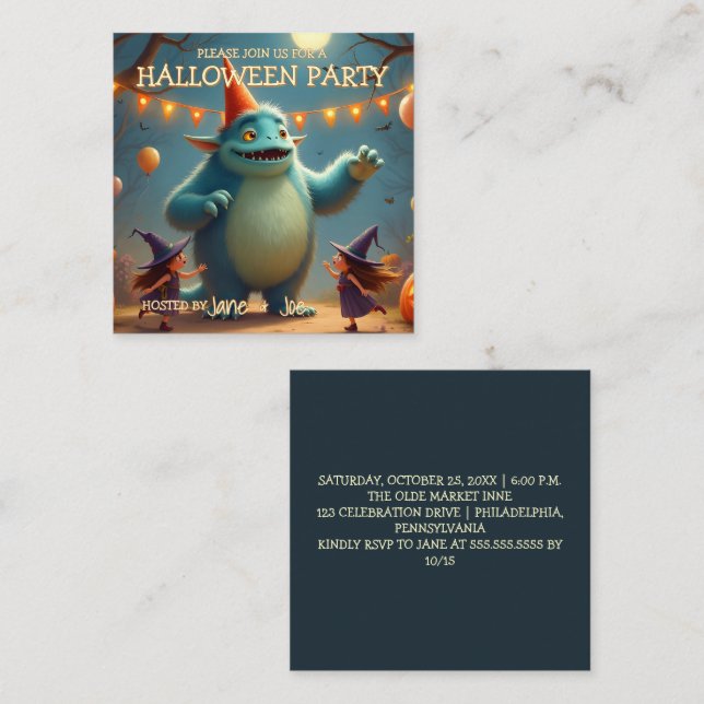 Carte De Correspondance Joyeux Monster Halloween Party pour enfants (Devant / Derrière)