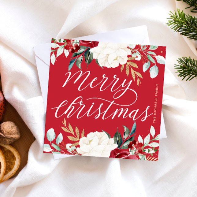 Carte De Correspondance Joyeux Noël botanique rouge classique (Créateur téléchargé)