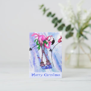 Carte De Correspondance Joyeux Noël - Funny Pink Flamant rose Skier - Amus