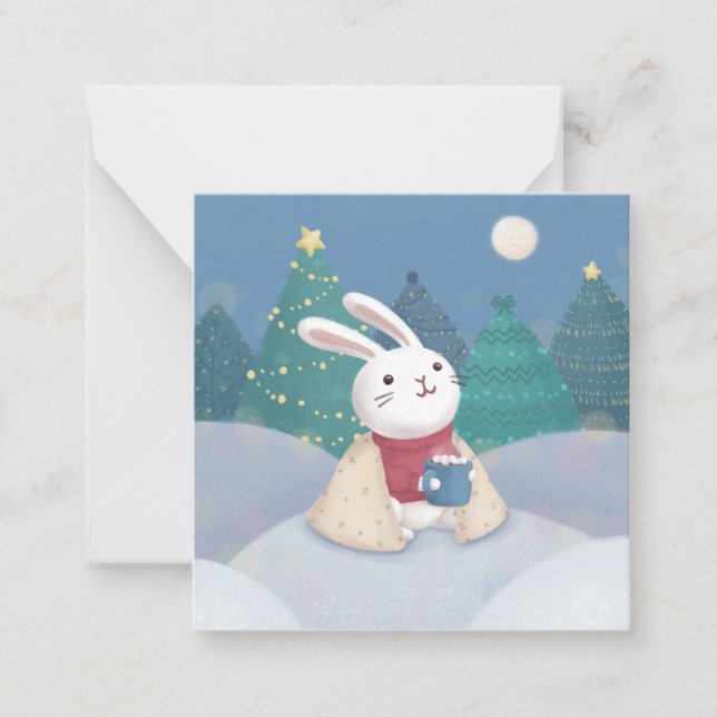 Carte De Correspondance Joyeux Noël : Illustration de lapin (Devant)