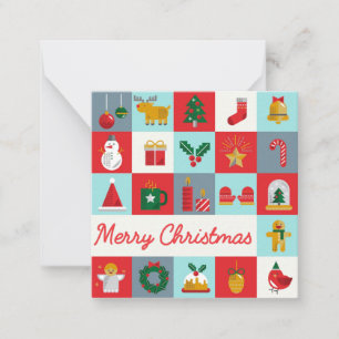 Carte De Correspondance Joyeux Noël mignon Rétro hiver Icônes de Noël
