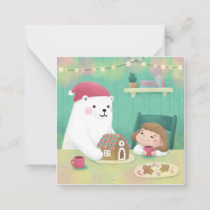 Carte De Correspondance Joyeux Noël : Ours Polaire & Enfant