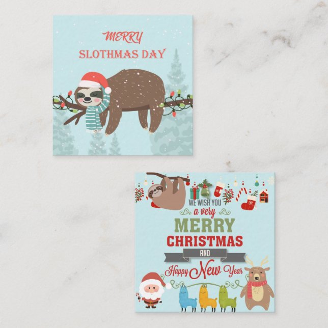 Carte De Correspondance Joyeux Paresseux Noël (Devant / Derrière)