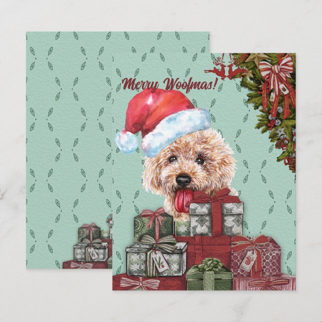 Carte De Correspondance Joyeux Woofmas ! Apricot Poodle Père Noël (Devant / Derrière)