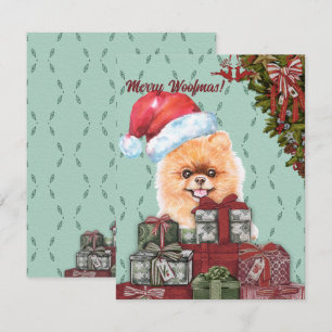 Carte De Correspondance Joyeux Woofmas ! Chien de Poméranie Noël