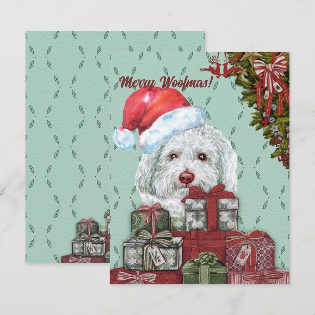 Carte De Correspondance Joyeux Woofmas ! Noël du caniche blanc (Devant / Derrière)
