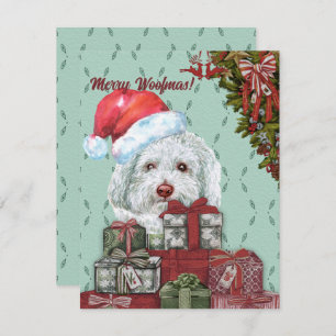 Carte De Correspondance Joyeux Woofmas ! Noël du caniche blanc