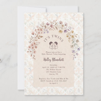Carte De Correspondance Jumeaux de Fête de Naissance Fleurs en Arche Roman
