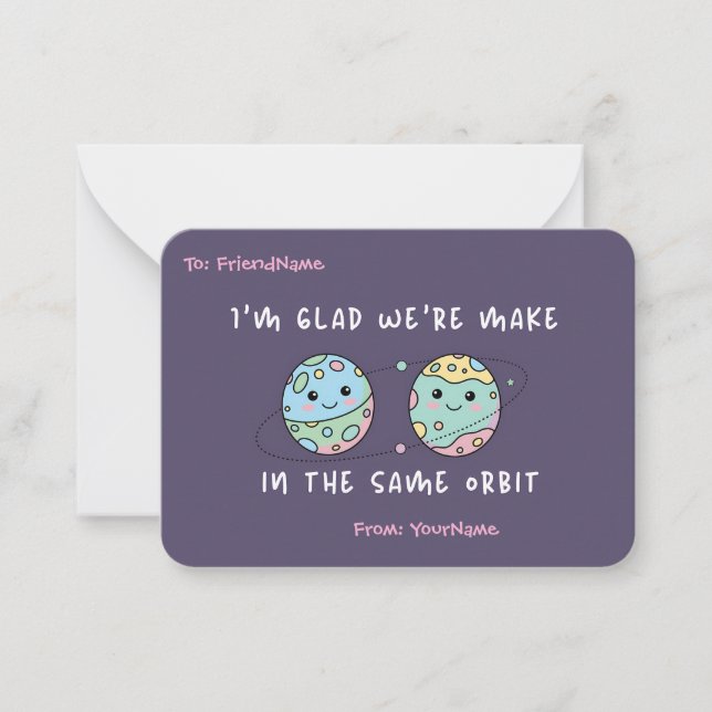 Carte De Correspondance Kids Classroom Valentine Space Friendship Card (Devant)