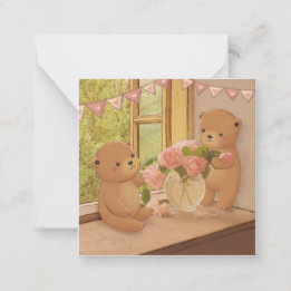 Carte De Correspondance La Saint-Valentin : ours en peluche et fleurs