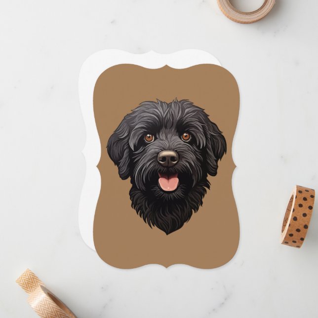 Carte De Correspondance Labradoodle Chien noir (Devant/Arrière en situation)