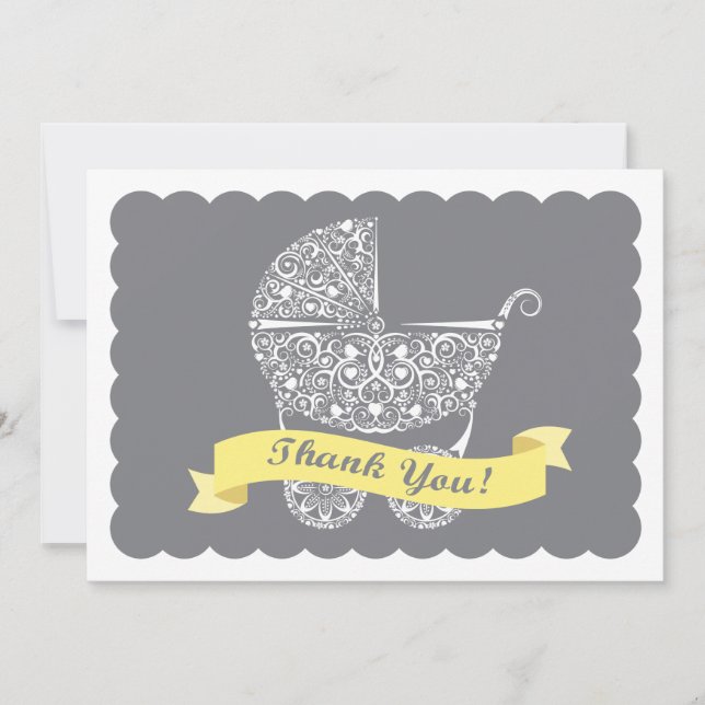 Carte De Correspondance Lacy Baby Carriage Merci Note Jaune (Devant)