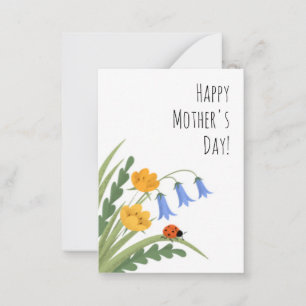 Carte De Correspondance Ladybug Floral Buttercup Bluebells Fête des mères
