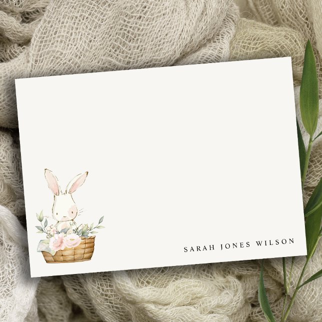 Carte De Correspondance Lapin Mignon Élégant Dans Un Panier Floral Anniver (Créateur téléchargé)