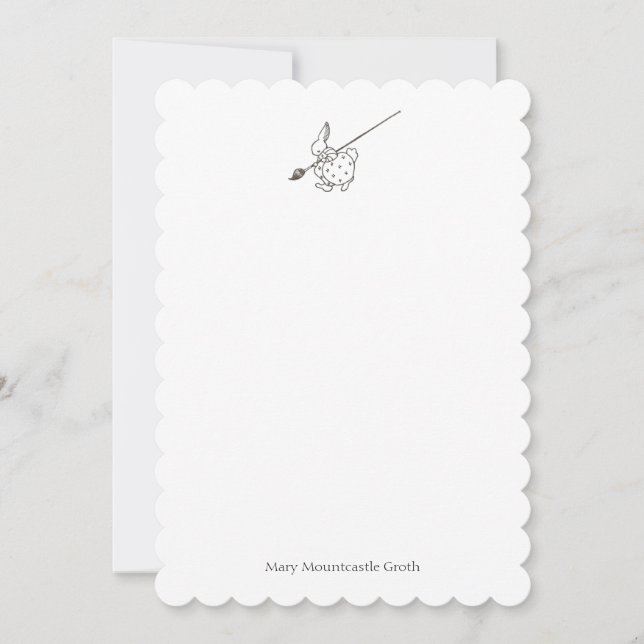 Carte De Correspondance Lapin peintre noir et blanc (Devant)