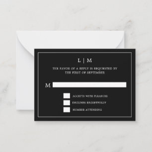 Carte De Correspondance Lauren Black Monogramme Mariage élégant