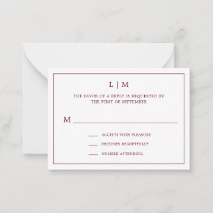 Carte De Correspondance Lauren Bourgogne Monogramme Mariage élégant