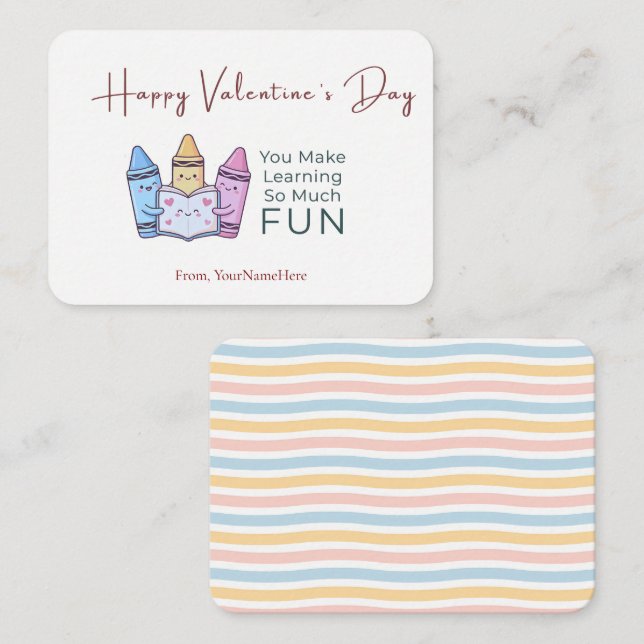 Carte De Correspondance Learning Is Fun Teacher Valentine Card (Devant / Derrière)
