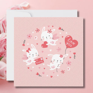 Carte De Correspondance Les mignons anges lapins de Valentine sur rose
