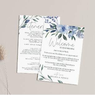 Carte De Correspondance Lettre de bienvenue et itinéraire aux fleurs bleu