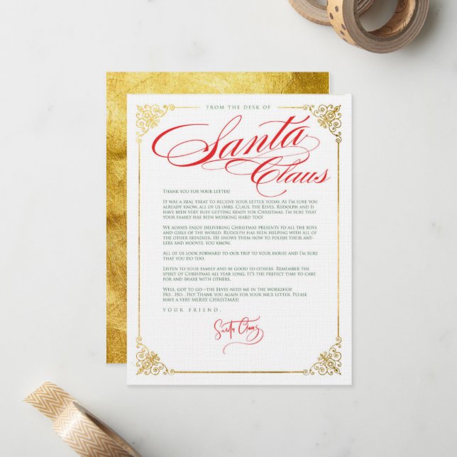 Carte De Correspondance Lettre Merci Du Père Noël (Devant/Arrière en situation)