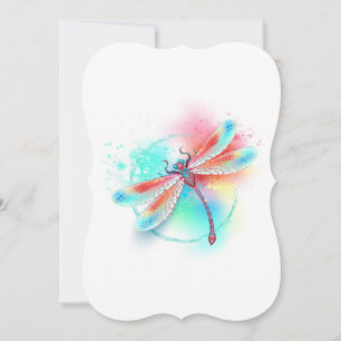 Carte De Correspondance Libellule rouge sur fond aquarelle