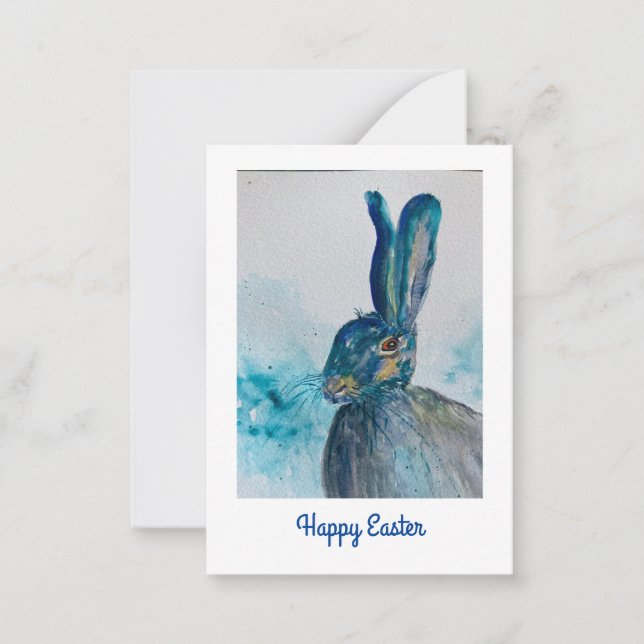 Carte De Correspondance Lièvre Lapin Aquarelle Pâques (Devant)