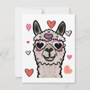 Carte De Correspondance Llama cool avec lunettes de coeur