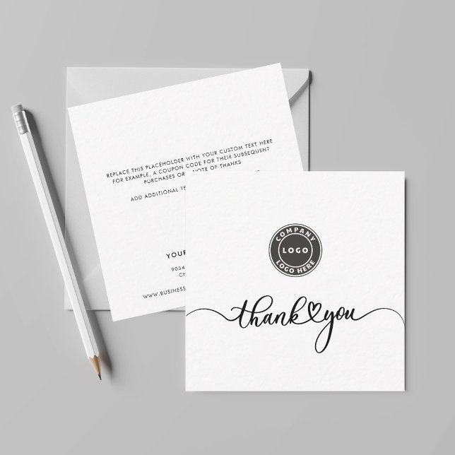 Carte De Correspondance Logo personnalisé simple et Merci d'entreprise (Business Logo Script Mini Square Thank You Note Card)