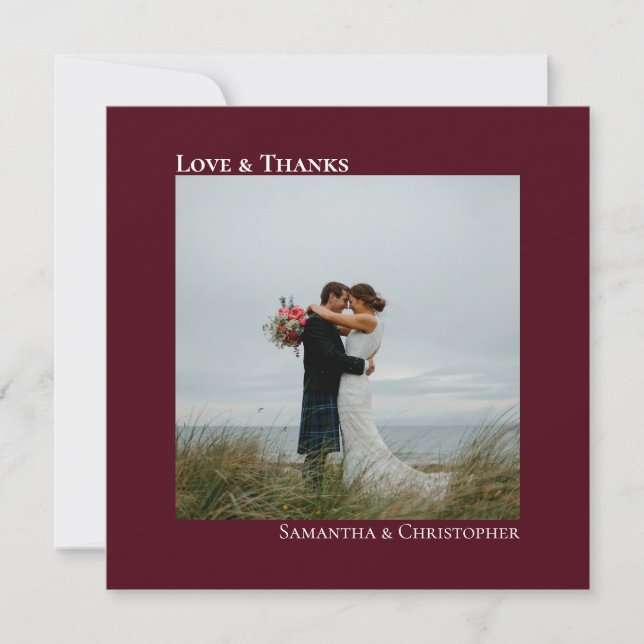 Carte De Correspondance Love & Merci Burgundy Mariage Photo Merci (Devant)