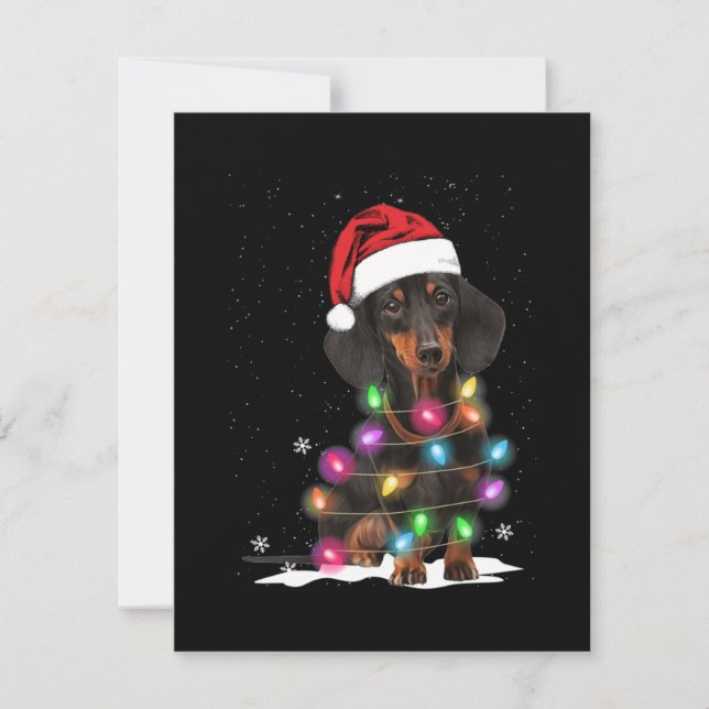 Carte De Correspondance Lumières de Noël Teckel Avec Neige (Devant)