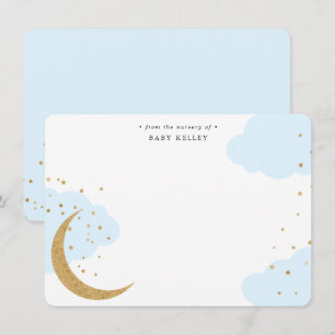 Carte De Correspondance Lune d'or et étoiles, nuages bleus Baby Flat